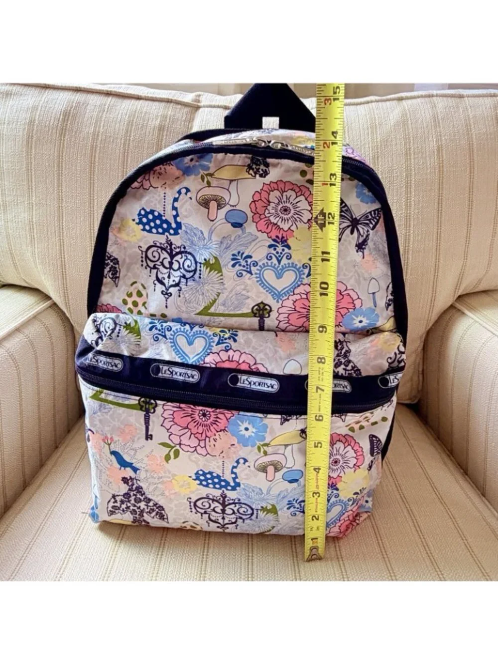 LeSportsac Backpack w/ Zip Pouch Floral Butterfly Heart Bird Design